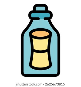 Message in a bottle with cork lid floating on water, a simple icon in trendy flat style