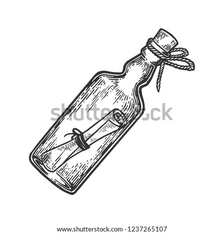 Message in a bottle engraving vector illustration. Scratch board style imitation. Hand drawn image.