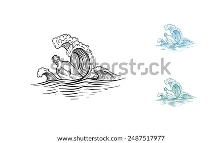 Message in a bottle engraving vector illustration. Scratch board style imitation. Hand drawn image.