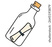 message in a bottle flat color vector illustration template design