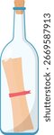 Message in a Bottle Flat Illustration. Clean Icon Design Element on Transparent Background