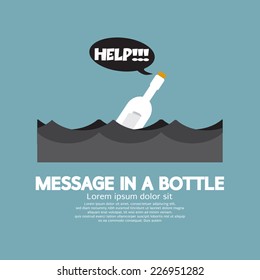 Message In A Bottle Floating In The Sea Vector Illustration