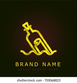 Message in a bottle golden metallic logo