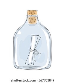 Message in a Bottle hand drawn vector cute illustration 1