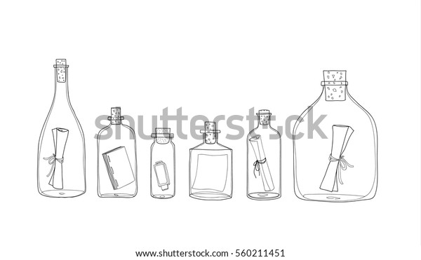 Message Bottle Hand Drawn Vector Set Stock Vector (Royalty Free) 560211451