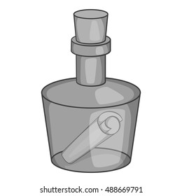 Message in a bottle icon in black monochrome style isolated on white background. Note symbol vector illustration