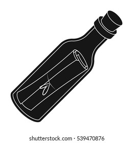 Message in the bottle icon in black style isolated on white background. Pirates symbol stock vector illustration.