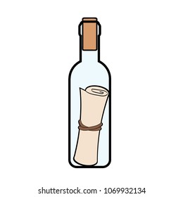 Message in the bottle icon in cartoon style isolated on white background. Pirates symbol stock vector illustration.