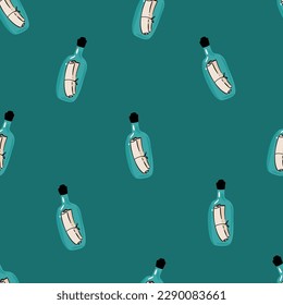 Message in the bottle icon in cartoon style isolated on white background. Pirates symbol stock vector illustration. seamless pattern sea,