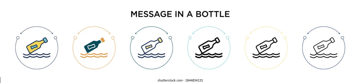 Message in a bottle icon in filled, thin line, outline and stroke style. Vector illustration of two colored and black message in a bottle vector icons designs can be used for mobile, ui, web