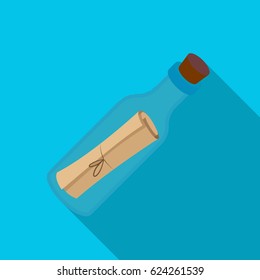 Message in the bottle icon in flat style isolated on white background. Pirates symbol stock vector illustration.