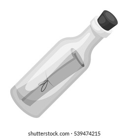 Message in the bottle icon in monochrome style isolated on white background. Pirates symbol stock vector illustration.