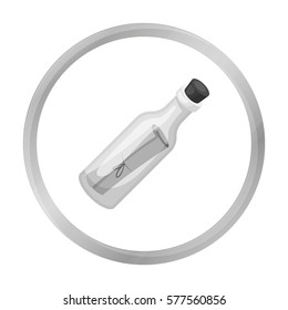 Message in the bottle icon in monochrome style isolated on white background. Pirates symbol stock vector illustration.