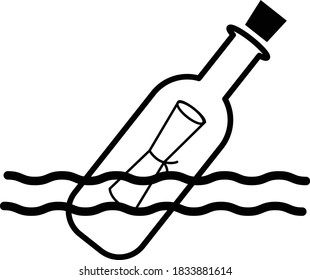 message in the bottle icon on white background. pirates symbol. bottle with note sign. flat style. 