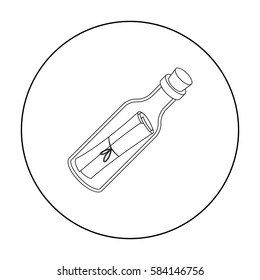 Message in the bottle icon in outline style isolated on white background. Pirates symbol stock vector illustration.