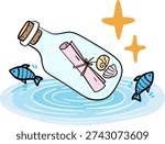 Message in Bottle illustration for decorative element, website, sticker, application, etc. Summer and Island Escape hand drawn style