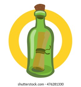 Message in a bottle. Illustration on the pirate theme.