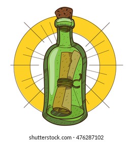 Message in a bottle. Illustration on the pirate theme.