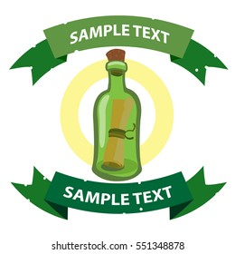 Message in a bottle. Illustration on the pirate theme with ribbon banner.