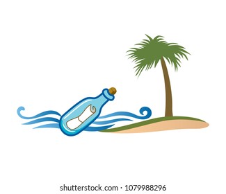 Message In A Bottle Logo In Isolated White Background