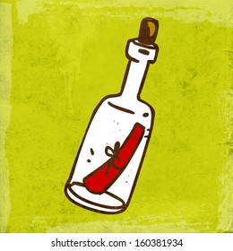 Message in a bottle. Bottle with a Note Inside. Cute Hand Drawn Vector illustration, Vintage Paper Texture Background