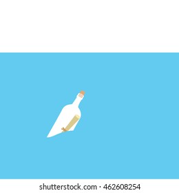 Message in a bottle in the ocean illustration isolated in a white background