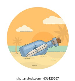 Message in the bottle on sea sand beach