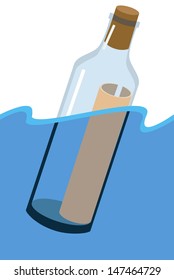 Message in a bottle on the water surface. Vector file.