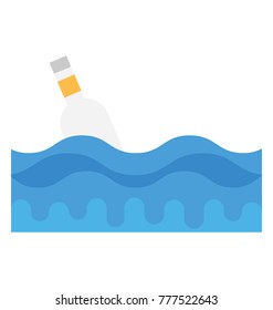 
A message bottle on the water surface flat vector icon 