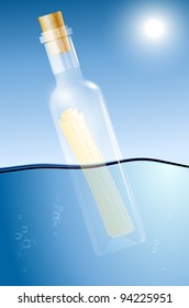 Message in a bottle on the water surface. Vector file.