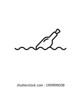 Mensaje en un icono de contorno de botella. Mensaje en el logotipo de arte de la línea de botella. Ilustración vectorial. Aislado en fondo blanco. Stroke Editable
