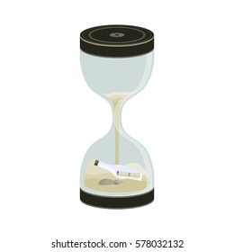 Message in a Bottle in Sand Clock and Hourglass