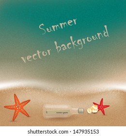 Message in a bottle in the sand on the beach vector