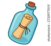 message in a bottle secret flat color vector illustration template design