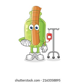 the message in a bottle sick with limping stick. cartoon mascot vector