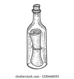 Message in bottle sketch engraving vector illustration. Scratch board style imitation. Hand drawn image.