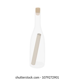 Message in a bottle.  Standard glass bottle with cork and rolled up note of some sort.  Transparent background (area around bottle) in vector file.