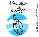 message in a bottle - vector digital line art 