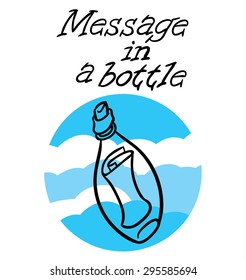 message in a bottle - vector digital line art 