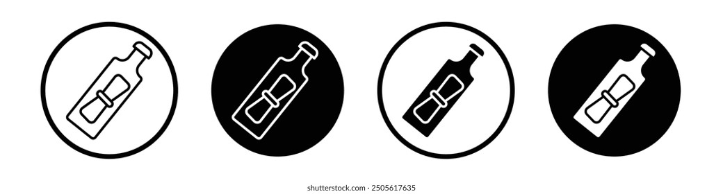 Message In a Bottle vector icon set black filled and outlined style.