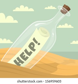 Message In The Bottle. Vector Illustration.