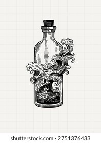 Message in Bottle Vintage Nautical Engraving Illustration