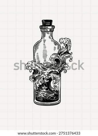Message in Bottle Vintage Nautical Engraving Illustration