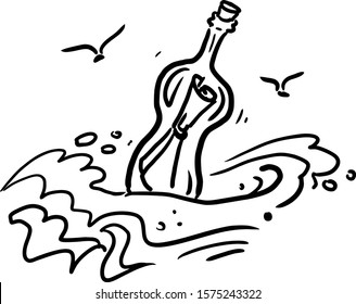 Message in a bottle in the waves of the sea