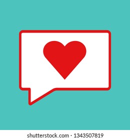 Message box with red heart notification flat icon. Vector illustration.