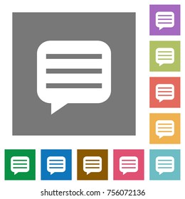 Message box with rows flat icons on simple color square backgrounds