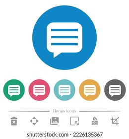 Message box with rows flat white icons on round color backgrounds. 6 bonus icons included.