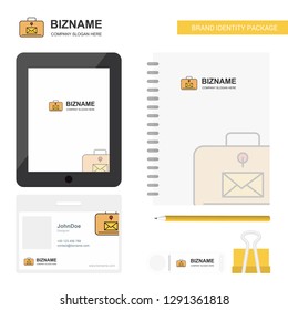Message briefcase Business Logo, Tab App, Diary PVC Employee Card and USB Brand Stationary Package Design Vector Template