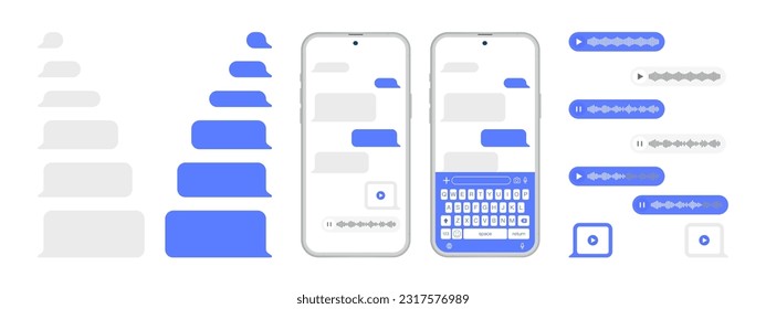 Charlas de burbuja de mensajes para smartphones, con cajas de chat vectoriales diseñadas para aplicaciones de mensajería móvil. Vector.