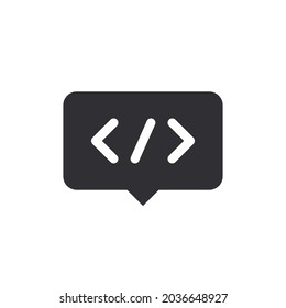 Message bubble. Development file. Program code. Big data processing. Software development and programming. Coding icon. Development support. Speech bubble. Chat sign. Communication symbol. Chat icon. 